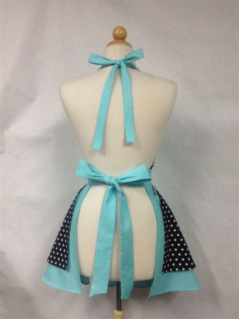 French Maid Apron Polka Dot With Aqua Retro Full Apron Etsy