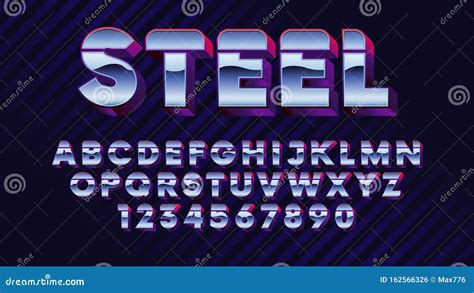 Retro Futuristic Latin Font Shiny Chrome Letters And Numbers Stylish