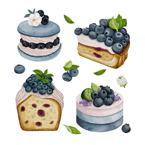 Premium Vector Blueberry Cake Watercolor Illustration