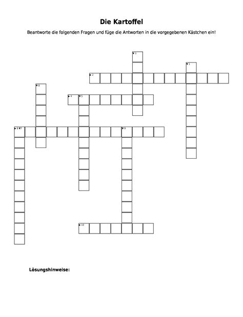 Kreuzworträtsel "Die Kartoffel" als PDF (Arbeitsblatt) | Schulraetsel.de
