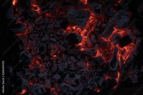 The Texture Of The Coal Fire Actively Smoldering Embers Of Fire Background Of Burning Hot