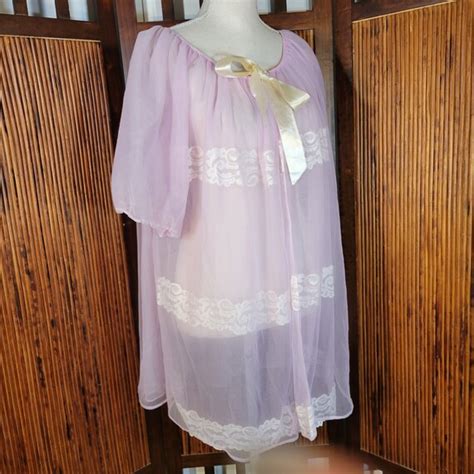 Vintage S Gmc Baby Doll Peignoir Lingerie Sheer Lav Gem