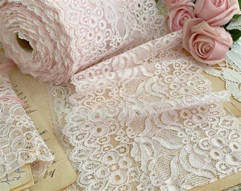 Pink Stretch Lace Wide Lingerie Lace Trim By The Yard Etsy