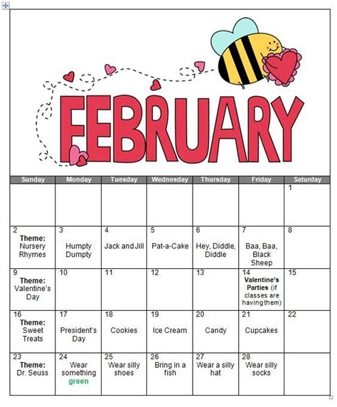 February Calendar Themes Printable And Enjoyable Learning