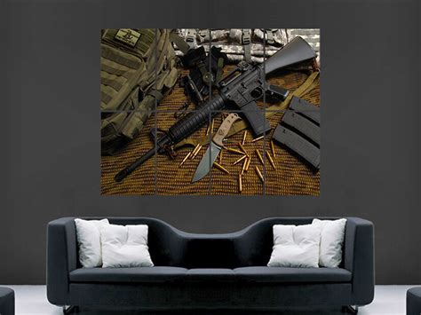 M16 Machine Gun Poster Army Miltary Knife Bullets Image Giant Print Art