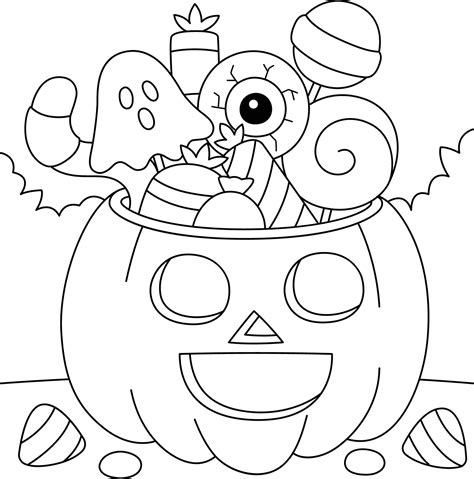 Trick or Treat Pumpkin Halloween Coloring Page 7528138 Vector Art at ...