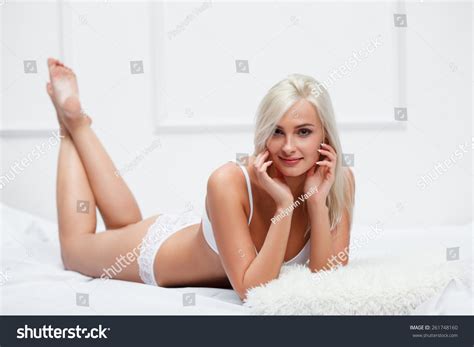Beautiful Sexy Blonde Woman White Lingerie Stock Photo Shutterstock