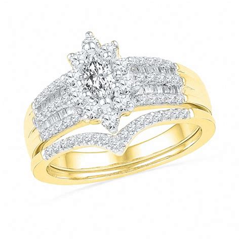 1 Ct T W Marquise Diamond Frame Bridal Set In 10k Gold Zales