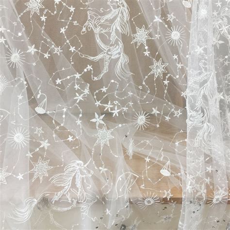 Star Celestial Embroidery Fabric Soft Ivory White Tulle Etsy Uk