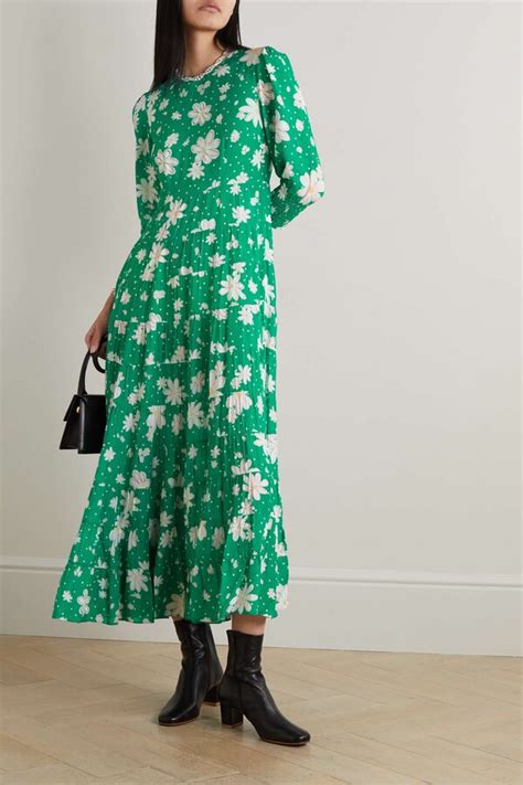 Rixo Green Kristen Tiered Floral Print Voile Maxi Dress Editorialist