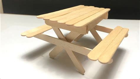 Diy Picnic Table And Bench Made Out Of Popsicle Sticks ทำโต๊ะจิ๋วจากไม้ไอติมง่ายๆ ไม้ไอติม