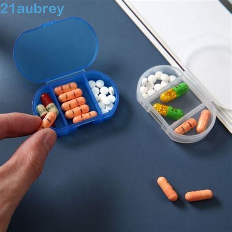 AUBREY1 Mini Pill Box Three Compartments Transparent Small Medicine