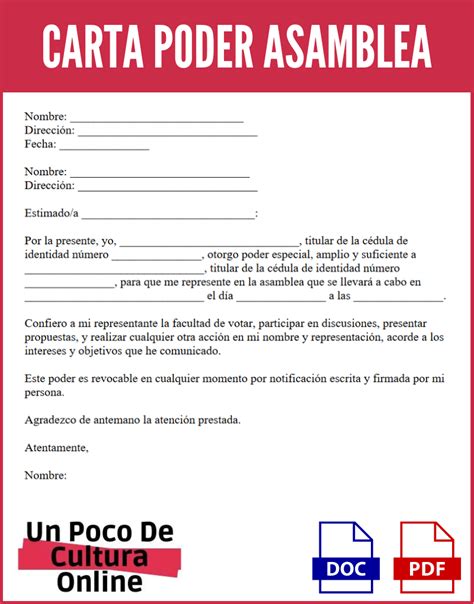 Carta Poder Asamblea Modelos Con Ejemplos En Word Y Pdf