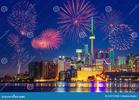 Toronto (Canada) with Fireworks during New Year S Eve Stock Photo ...