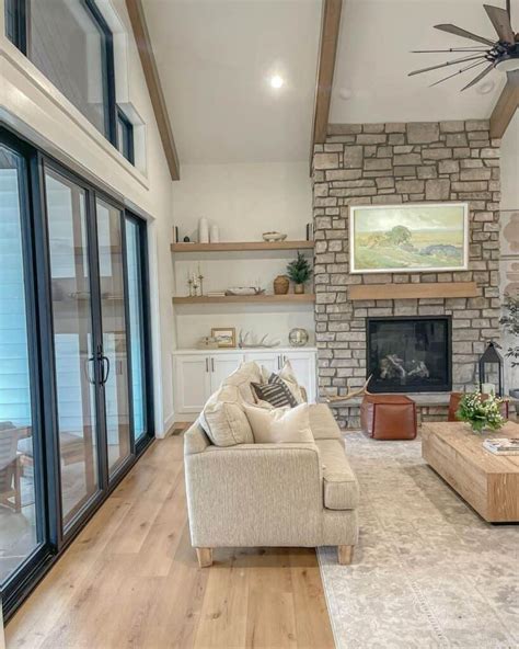 Stone Fireplace With Wood Floating Shelves Soul Lane