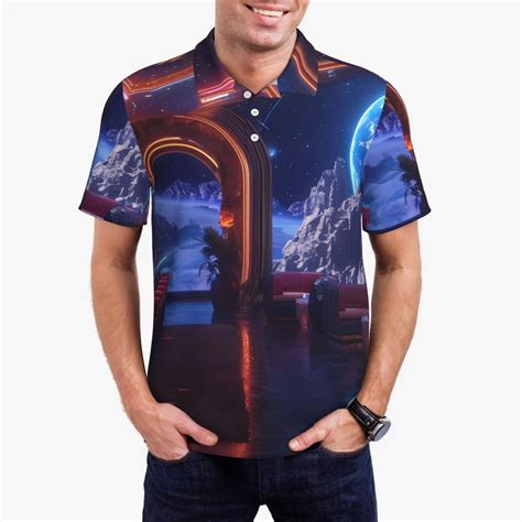 Susaid Futuristic Bar Space View Print Men's Short Sleeve Polo Shirt