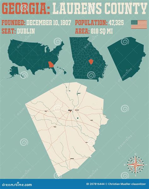 map  laurens county  georgia stock vector illustration  lakes