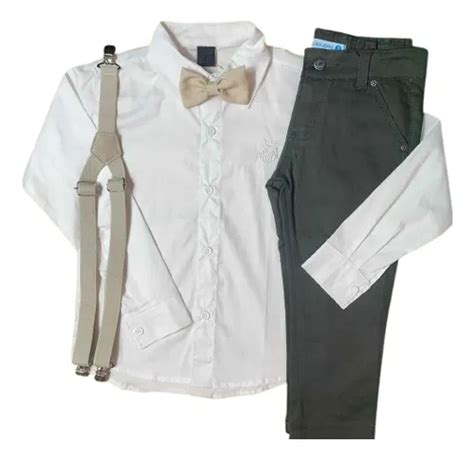 Calça Verde Musgo Camisa Branca Gravata E Suspensório Nude Parcelamento sem juros