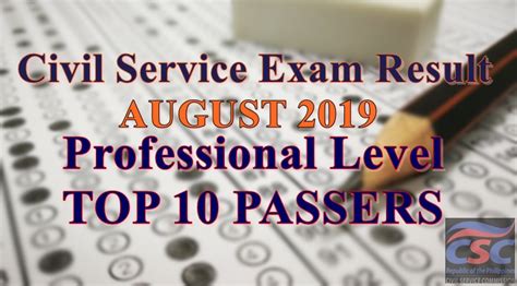 Civil Service Exam Result August 2019 Top 10 Passers Prof Level