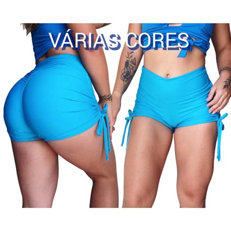 Shorts Feminino Cordinha Lateral Empina Bumbum Fitness Para Academia