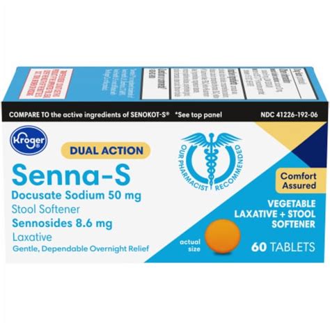 Kroger Senna S Vegetable Laxative Stool Softener Tablets Ct