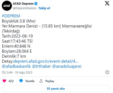 Marmara Denizi Nde Iddetinde Deprem