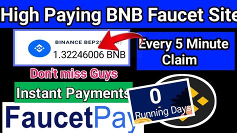 High Paying BNB Faucet Site Every 5 Minute Claim Instant Payments