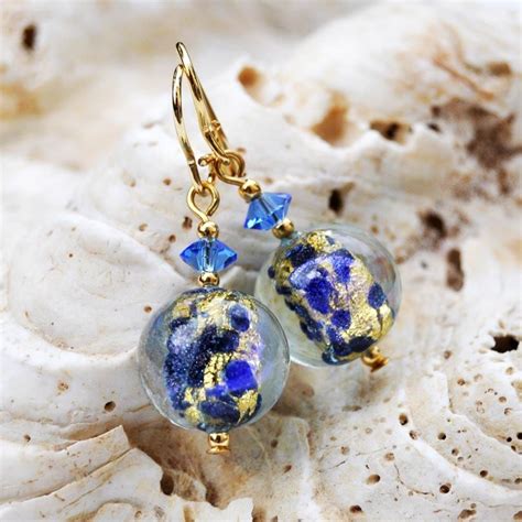 BOUCLES D OREILLES VERRE MURANO BLEU BIJOU EN VERRE DE VENISE