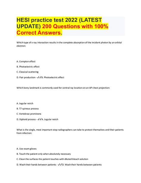 Hesi Practice Test 2022 Latest Update 200 Questions With 100 Correct Answers Practice