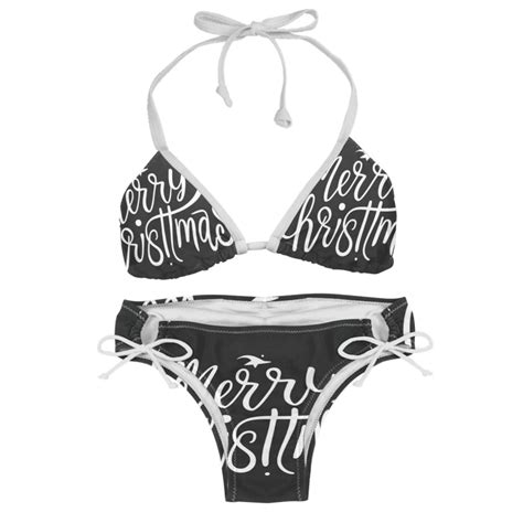 Christmas Font Swimsuit Bikini Set With Detachable Sponge And Adjustable Strap Two Pack For