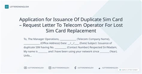 Application For Issuance Of Duplicate Sim Card Request Letter To