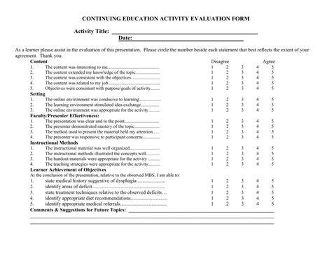 Activity Evaluation Form Template Hq Printable Documents