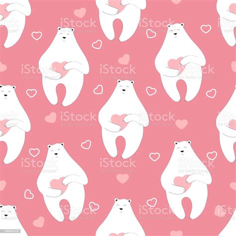 Funny Polar Bear With Heart Happy Valentines Day Background Stock