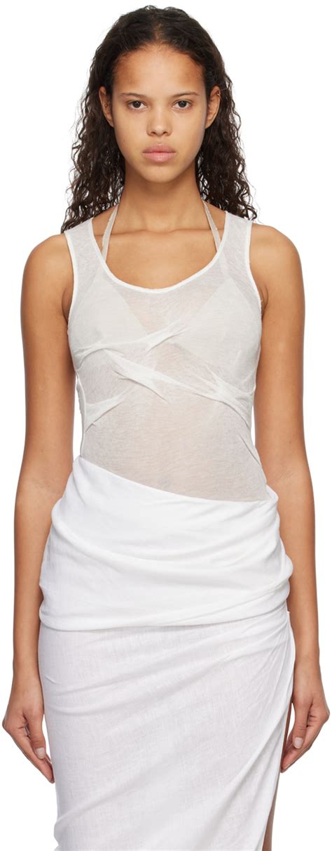 Subtle Le Nguyen White Crinkled Tank Top