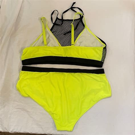 Rosegal Swim Neon Yellow Black Mesh Plus Size Bikini Poshmark