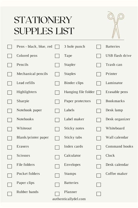 Full Stationery Office Supplies List Printable Office Supplies List