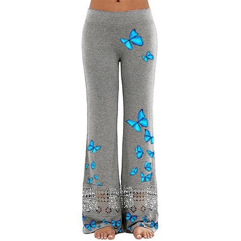 Awxnjux High Waisted Leggings Women Lace Hollow Wide Leg Casual Pants Butterfly Print Sports