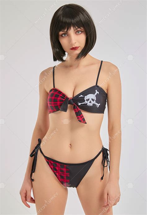 Gothic Punk Style Two Piece Swimsuit Skull Pattern Bathing Suits Bikini Sets For Sale