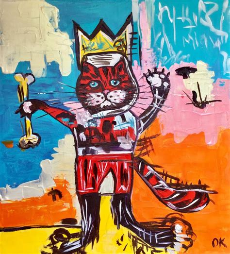 Red Cat In A Crown Version Of Famous Painting By Jean Michel Basquiat