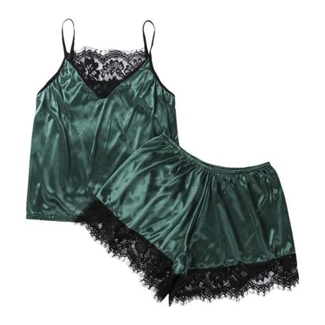 Vetements De Nuit Femmes Satin Lingerie Sexy Dentelle Pyjamas Vert Cdiscount Prêt à Porter