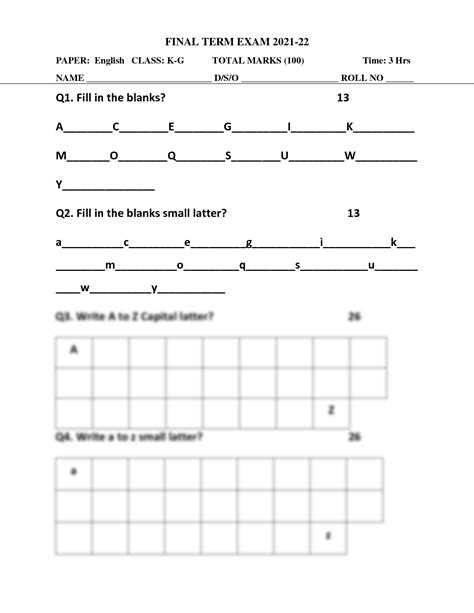 SOLUTION Class Kg Paper English Class Kg Final Term Final Exam