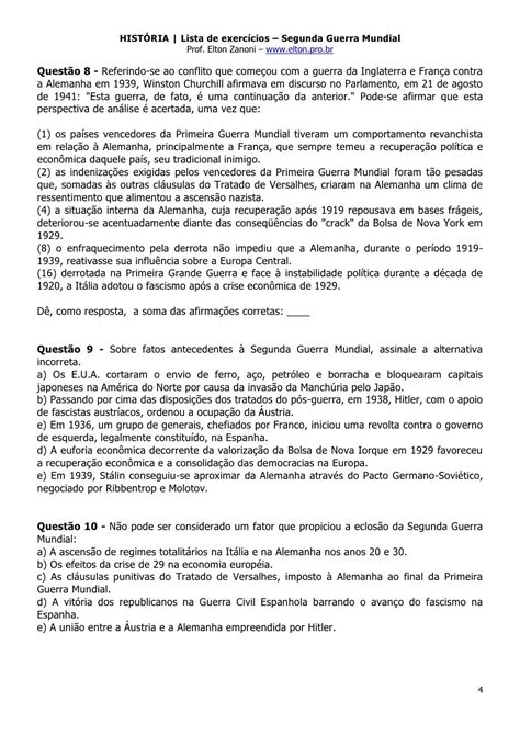 Atividades Sobre Segunda Guerra Mundial - BRAINCP