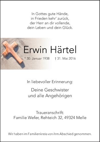 Traueranzeigen von Erwin Härtel noz Trauerportal