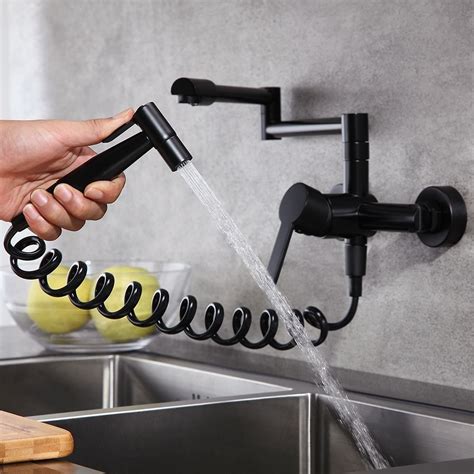 Luxury Modern Single Handle Retractable Wall Mount Pot Filler Matte