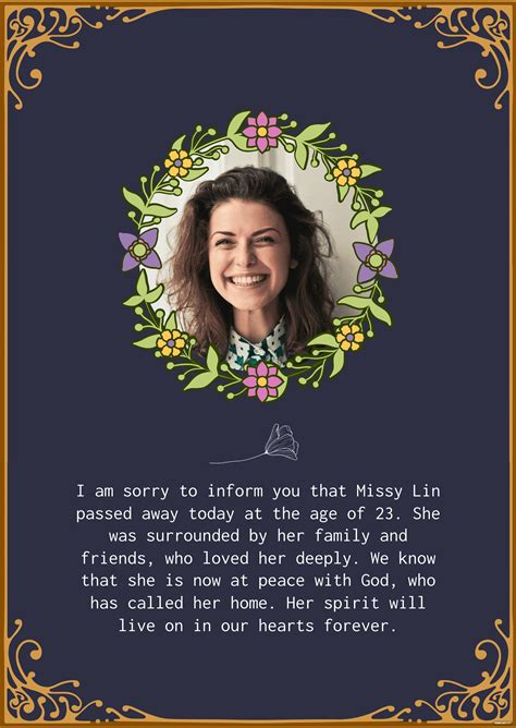 Rest In Peace Death Announcement Template - prntbl