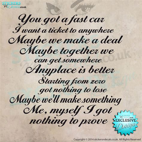 Tracy Chapman Fast Car Lyrics Vinyl Wall Art Wall Decal | Etsy