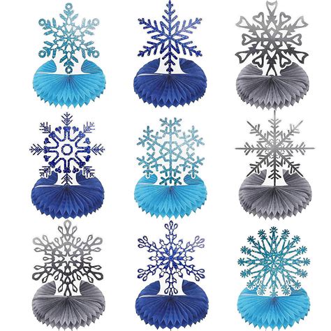 9 Pieces Snowflake Honeycomb Centerpieces for Winter Wonderland or