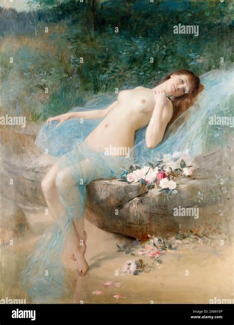 Vlaho Bukovac Une Fleur Or Reclining Nude Painting In Oil On