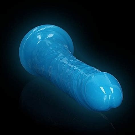 Shots RealRock 11 Inch Slim Glow In The Dark Neon Dildo Blue Sex Toy HotMovies