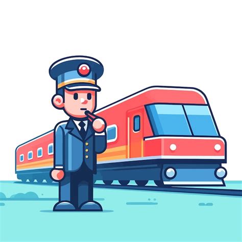 Premium Vector Cartoon Of A Train Conductor With Train